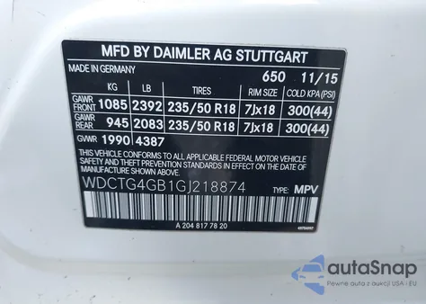 2016 Mercedes-Benz Gla 250 4Matic z USA, uszkodzony, nr VIN WDCTG4GB1GJ218874